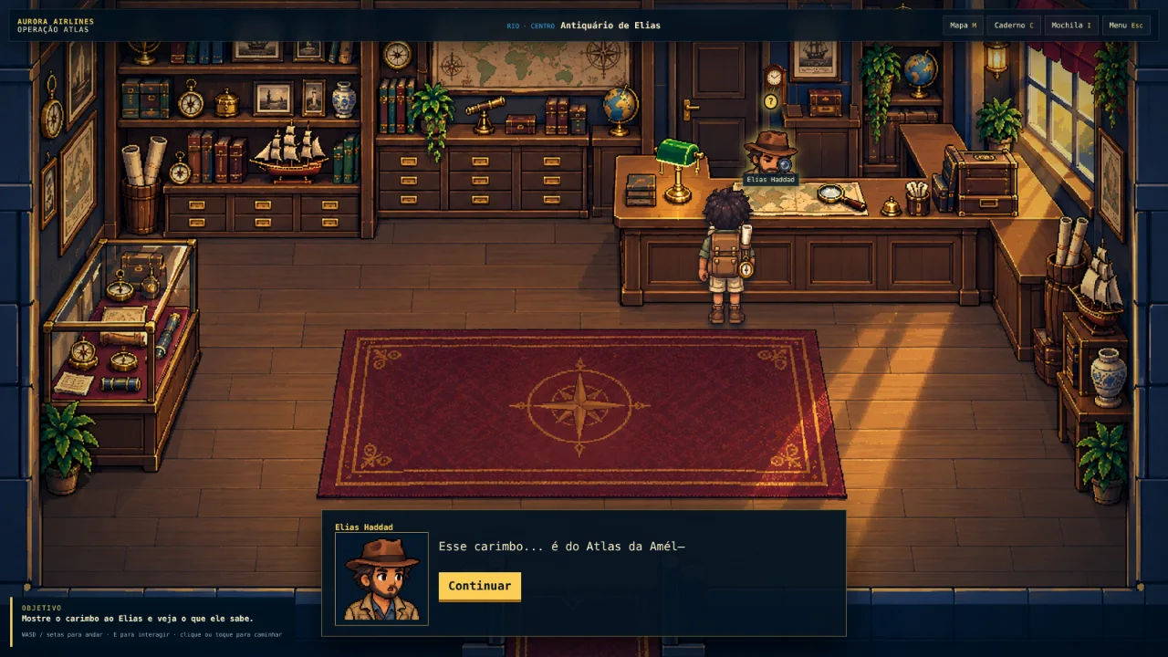 Captura do jogo: conversa com Elias Haddad no antiquário