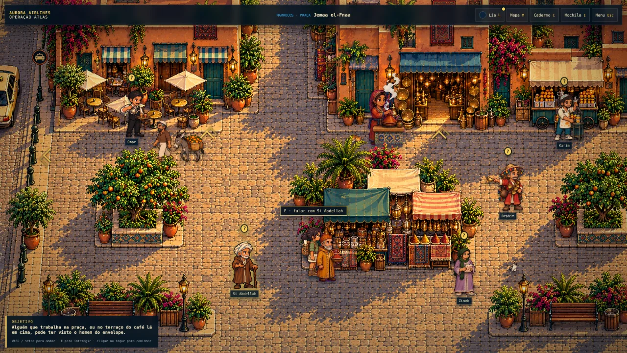 Captura do jogo: a praça Jemaa el-Fnaa, no Marrocos, cheia de barracas, vendedores e moradores